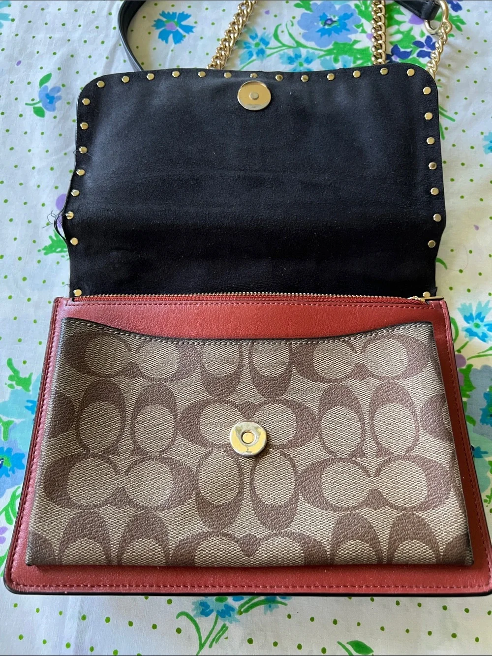 Coach Klare Leather Brown Monogram Crossbody with Snake Print Accent